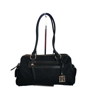 Giani Bernini Annabelle Black Satchel Tote Handbag Signature Logo & Leather Trim
